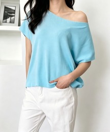 サマーニットトップス ワンショルダー夏服