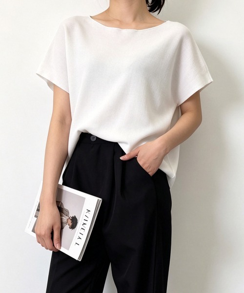 Miniministore(ミニミニストア)の「サマーニットトップス ワンショルダー夏服(Tシャツ/カットソー・レディース・ライトブルー/ブラック/ホワイト/ピンク/グレー/イエロー/パープル/ベージュ・FREE)」の12枚目の写真