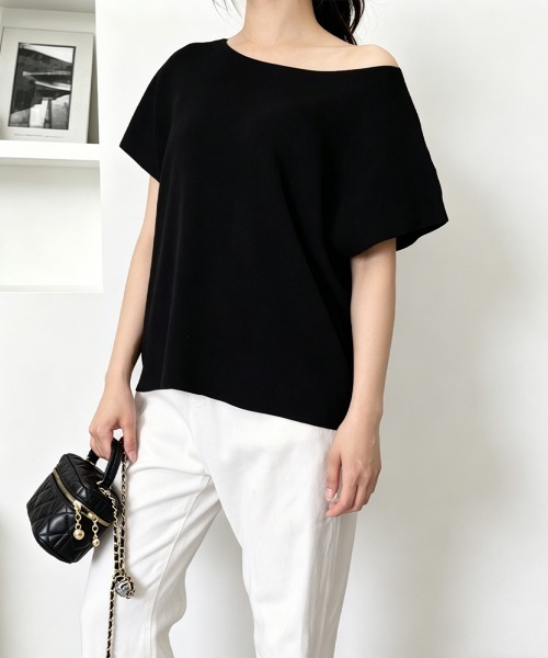 Miniministore(ミニミニストア)の「サマーニットトップス ワンショルダー夏服(Tシャツ/カットソー・レディース・ライトブルー/ブラック/ホワイト/ピンク/グレー/イエロー/パープル/ベージュ・FREE)」の13枚目の写真