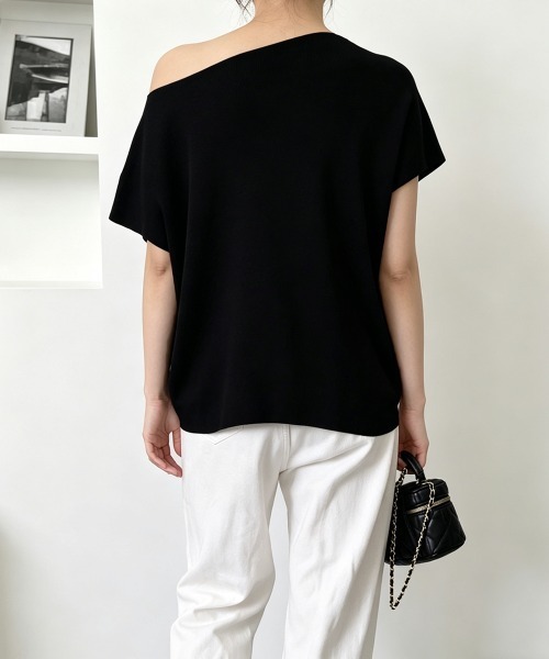 Miniministore(ミニミニストア)の「サマーニットトップス ワンショルダー夏服(Tシャツ/カットソー・レディース・ライトブルー/ブラック/ホワイト/ピンク/グレー/イエロー/パープル/ベージュ・FREE)」の15枚目の写真