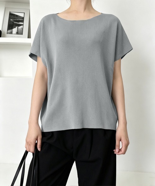 Miniministore(ミニミニストア)の「サマーニットトップス ワンショルダー夏服(Tシャツ/カットソー・レディース・ライトブルー/ブラック/ホワイト/ピンク/グレー/イエロー/パープル/ベージュ・FREE)」の16枚目の写真
