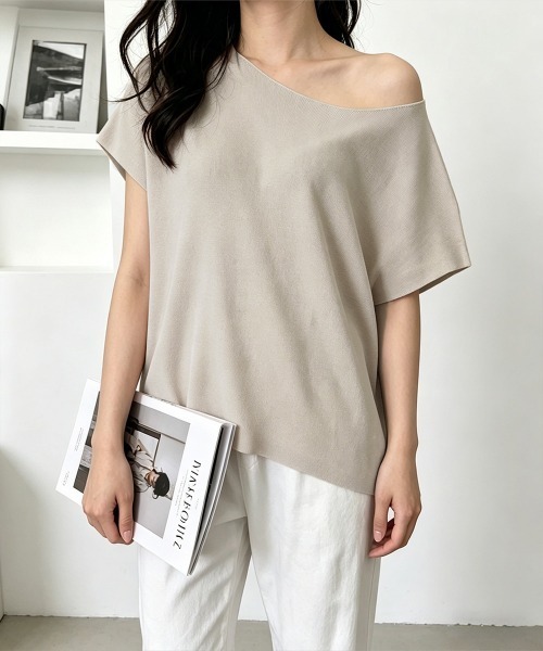 Miniministore(ミニミニストア)の「サマーニットトップス ワンショルダー夏服(Tシャツ/カットソー・レディース・ライトブルー/ブラック/ホワイト/ピンク/グレー/イエロー/パープル/ベージュ・FREE)」の20枚目の写真