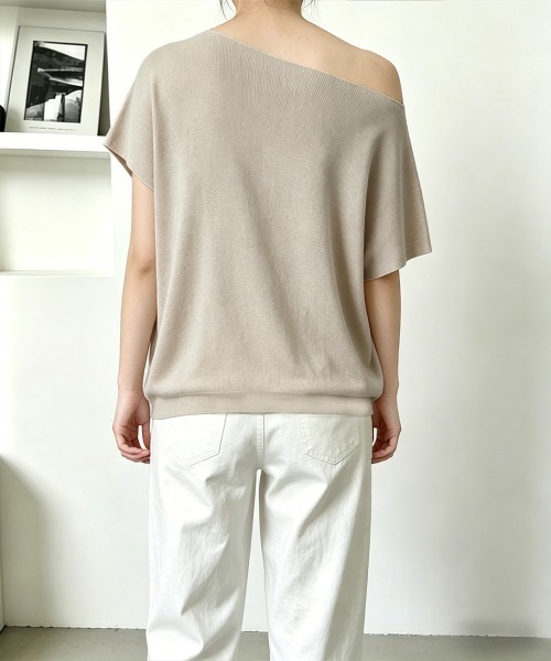 Miniministore(ミニミニストア)の「サマーニットトップス ワンショルダー夏服(Tシャツ/カットソー・レディース・ライトブルー/ブラック/ホワイト/ピンク/グレー/イエロー/パープル/ベージュ・FREE)」の21枚目の写真