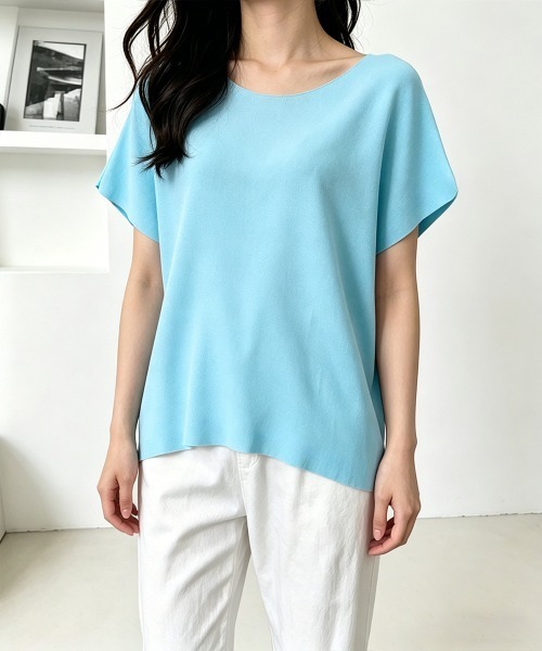 Miniministore(ミニミニストア)の「サマーニットトップス ワンショルダー夏服(Tシャツ/カットソー・レディース・ライトブルー/ブラック/ホワイト/ピンク/グレー/イエロー/パープル/ベージュ・FREE)」の22枚目の写真