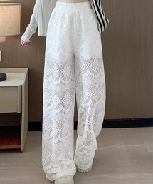 レースワイドパンツ イージーパンツ ワイドシルエット シアーパンツ