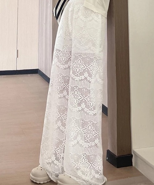 ampm(エーエムピーエム)の「レースワイドパンツ イージーパンツ ワイドシルエット シアーパンツ(その他パンツ・レディース・ホワイト・M/S)」の21枚目の写真