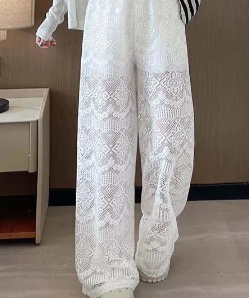 ampm(エーエムピーエム)の「レースワイドパンツ イージーパンツ ワイドシルエット シアーパンツ(その他パンツ・レディース・ホワイト・M/S)」の6枚目の写真