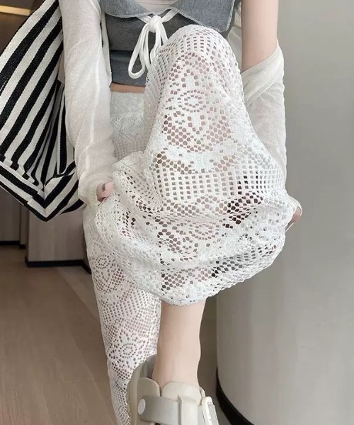 ampm(エーエムピーエム)の「レースワイドパンツ イージーパンツ ワイドシルエット シアーパンツ(その他パンツ・レディース・ホワイト・M/S)」の7枚目の写真