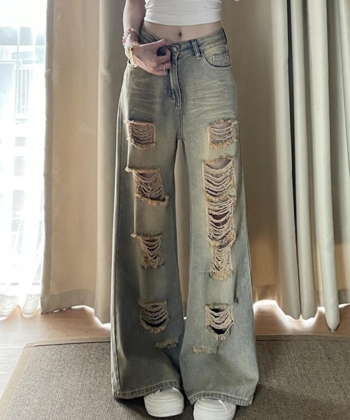gossip!ロサンゼルス(ゴシップロサンゼルス)の「ダメージ ハイウエスト デニムパンツ(デニムパンツ・レディース・ライトブルー・S/M)」の6枚目の写真
