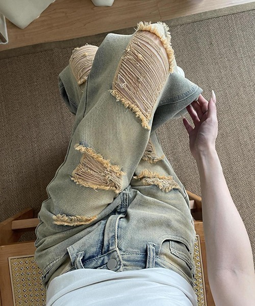 gossip!ロサンゼルス(ゴシップロサンゼルス)の「ダメージ ハイウエスト デニムパンツ(デニムパンツ・レディース・ライトブルー・S/M)」の8枚目の写真