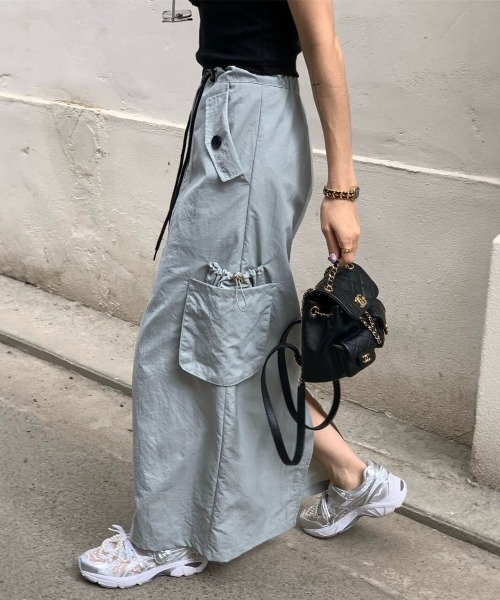 セール】YUGA_YGMC Korean-style Cargo-style pencil long skirt