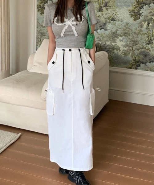 YUGA(ユーガ)の「YUGA_YGMC Korean-style Cargo-style pencil long skirt(スカート・レディース・ホワイト/ブラック/ライトブルー・FREE)」の10枚目の写真