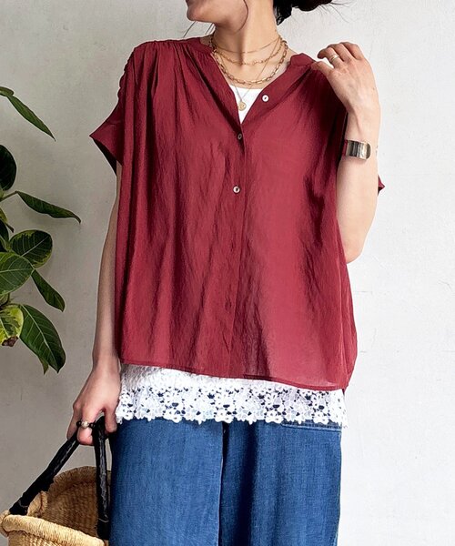 un dix cors(アンディコール)の「バックテープシアーブラウス(シャツ/ブラウス・レディース・ボルドー/ブラック/ネイビー/アイボリー・FREE)」の1枚目の写真