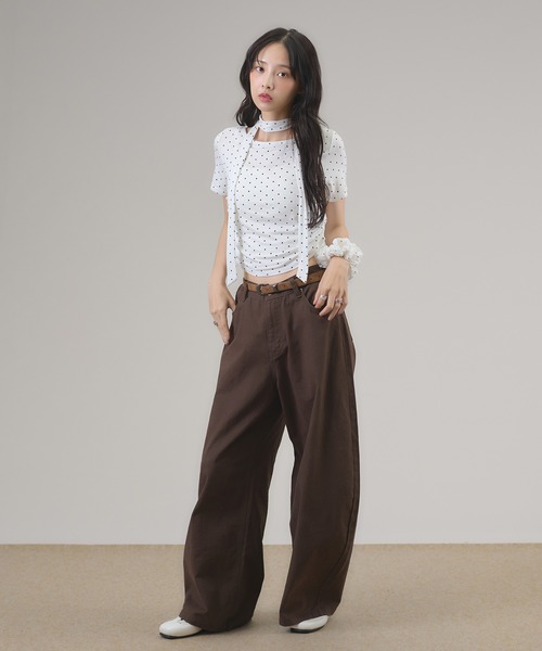 apres jour mignon(アプレジュールミニョン)の「タイ付きドットTシャツ(Tシャツ/カットソー・レディース・ブラウン系その他/オフホワイト/ブラック・LARGE/フリー)」の6枚目の写真