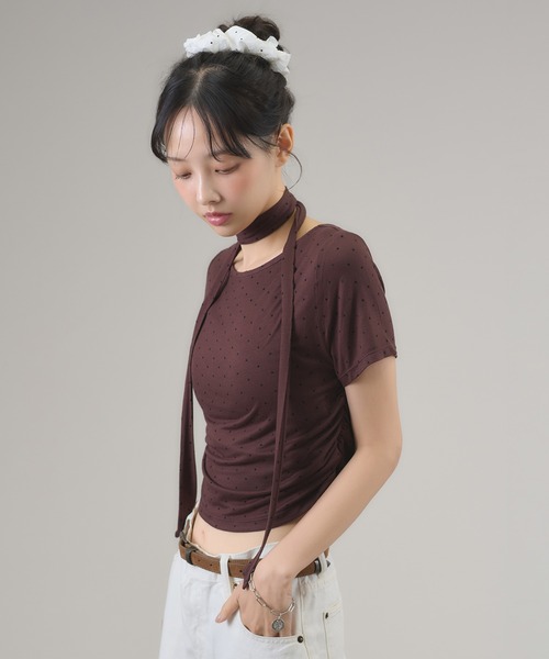 apres jour mignon(アプレジュールミニョン)の「タイ付きドットTシャツ(Tシャツ/カットソー・レディース・ブラウン系その他/オフホワイト/ブラック・LARGE/フリー)」の8枚目の写真
