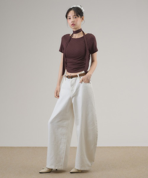 apres jour mignon(アプレジュールミニョン)の「タイ付きドットTシャツ(Tシャツ/カットソー・レディース・ブラウン系その他/オフホワイト/ブラック・LARGE/フリー)」の9枚目の写真