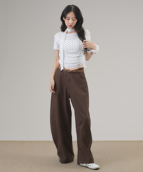 apres jour mignon(アプレジュールミニョン)の「タイ付きドットTシャツ(Tシャツ/カットソー・レディース・ブラウン系その他/オフホワイト/ブラック・LARGE/フリー)」の14枚目の写真