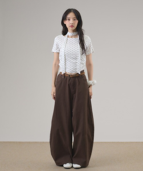 apres jour mignon(アプレジュールミニョン)の「タイ付きドットTシャツ(Tシャツ/カットソー・レディース・ブラウン系その他/オフホワイト/ブラック・LARGE/フリー)」の15枚目の写真