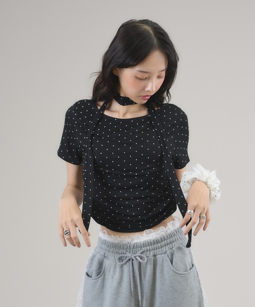 apres jour mignon(アプレジュールミニョン)の「タイ付きドットTシャツ(Tシャツ/カットソー・レディース・ブラウン系その他/オフホワイト/ブラック・LARGE/フリー)」の17枚目の写真