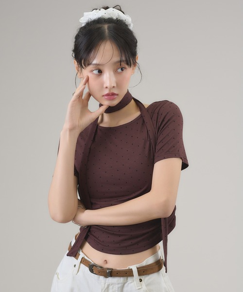 apres jour mignon(アプレジュールミニョン)の「タイ付きドットTシャツ(Tシャツ/カットソー・レディース・ブラウン系その他/オフホワイト/ブラック・LARGE/フリー)」の19枚目の写真