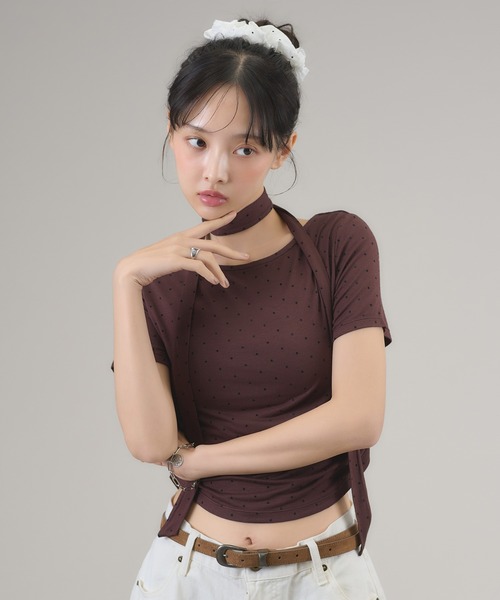 apres jour mignon(アプレジュールミニョン)の「タイ付きドットTシャツ(Tシャツ/カットソー・レディース・ブラウン系その他/オフホワイト/ブラック・LARGE/フリー)」の20枚目の写真