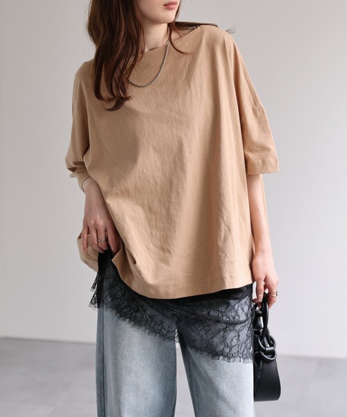 ボートネック ゆるシルエットTee/Tシャツ/5分袖