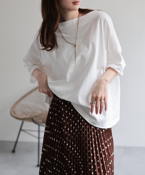 ボートネック ゆるシルエットTee/Tシャツ/5分袖