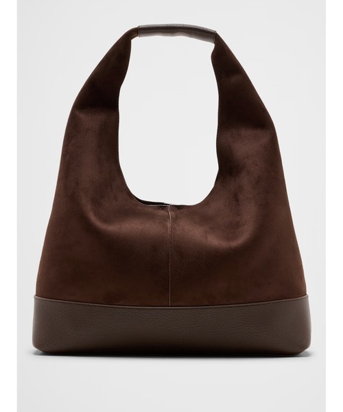 BANANA REPUBLIC FACTORY STORE(バナナリパブリック ファクトリーストア)の「BANANA REPUBLIC FACTORY STORE ヴィーガンスエード ミックスドメディア ミディアムスラウチートートバッグ(ショルダーバッグ・レディース・ブラック/ブラウン・ONE SIZE)」の1枚目の写真