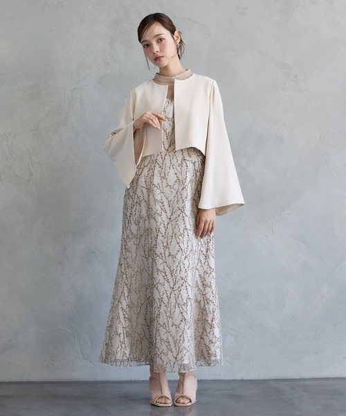 AIMER(エメ)の「チュールロングスリーブ幾何学フロッキー×プリントソフトマーメイドパーティードレス 結婚式 お呼ばれ ドレス 20代 30代 40代(ドレス・レディース・ブルーグレー/ベージュ/ブラック・MEDIUM)」の8枚目の写真