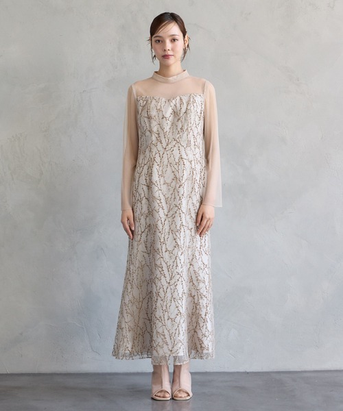 AIMER(エメ)の「チュールロングスリーブ幾何学フロッキー×プリントソフトマーメイドパーティードレス 結婚式 お呼ばれ ドレス 20代 30代 40代(ドレス・レディース・ブルーグレー/ベージュ/ブラック・MEDIUM)」の20枚目の写真