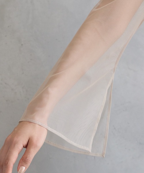 AIMER(エメ)の「チュールロングスリーブ幾何学フロッキー×プリントソフトマーメイドパーティードレス 結婚式 お呼ばれ ドレス 20代 30代 40代(ドレス・レディース・ブルーグレー/ベージュ/ブラック・MEDIUM)」の14枚目の写真