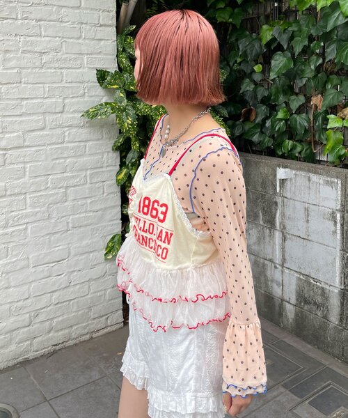 HELLO.SANFRANCISCO(ハローサンフランシスコ)の「【HELLO.SANFRANCISCO/ハローサンフランシスコ】プリントロゴチュールキャミビスチェ(タンクトップ・レディース・ピンク/グレー/アイボリー・ONE SIZE)」の5枚目の写真