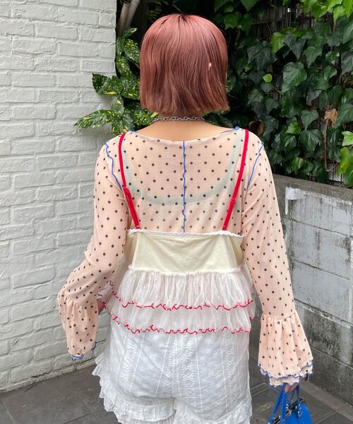 HELLO.SANFRANCISCO(ハローサンフランシスコ)の「【HELLO.SANFRANCISCO/ハローサンフランシスコ】プリントロゴチュールキャミビスチェ(タンクトップ・レディース・ピンク/グレー/アイボリー・ONE SIZE)」の6枚目の写真