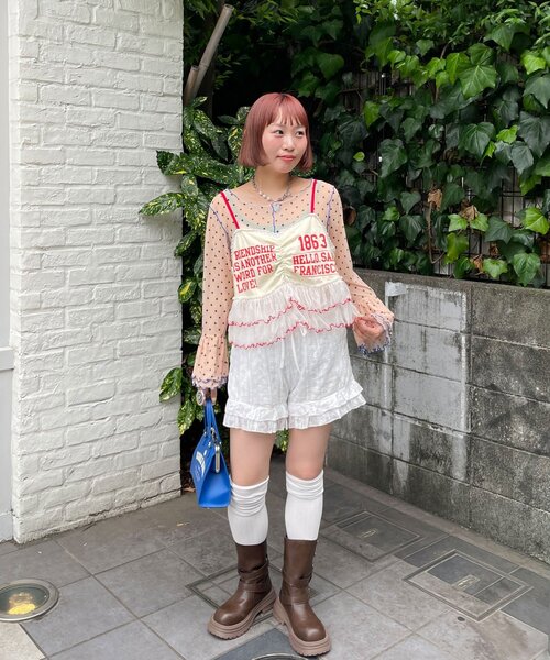 HELLO.SANFRANCISCO(ハローサンフランシスコ)の「【HELLO.SANFRANCISCO/ハローサンフランシスコ】プリントロゴチュールキャミビスチェ(タンクトップ・レディース・ピンク/グレー/アイボリー・ONE SIZE)」の7枚目の写真