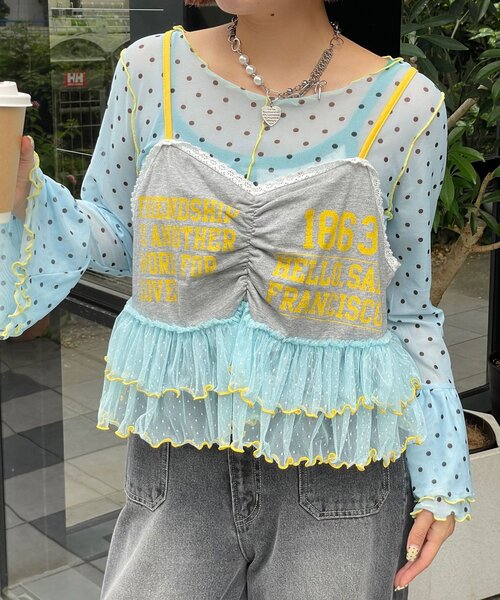 HELLO.SANFRANCISCO(ハローサンフランシスコ)の「【HELLO.SANFRANCISCO/ハローサンフランシスコ】プリントロゴチュールキャミビスチェ(タンクトップ・レディース・ピンク/グレー/アイボリー・ONE SIZE)」の10枚目の写真