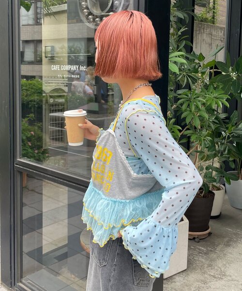 HELLO.SANFRANCISCO(ハローサンフランシスコ)の「【HELLO.SANFRANCISCO/ハローサンフランシスコ】プリントロゴチュールキャミビスチェ(タンクトップ・レディース・ピンク/グレー/アイボリー・ONE SIZE)」の11枚目の写真