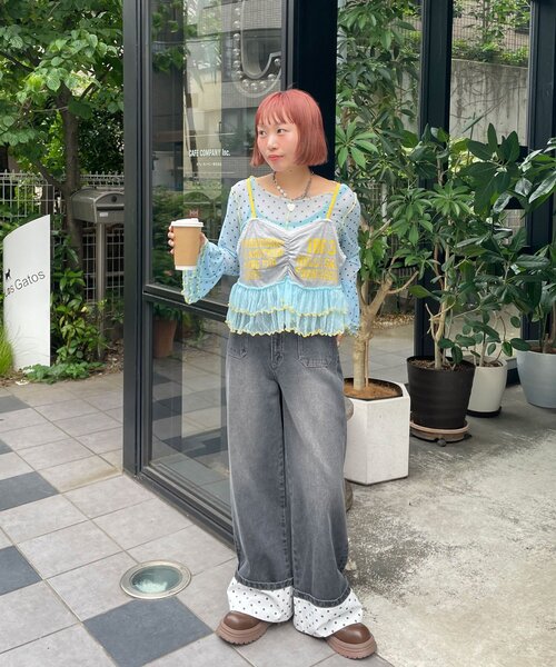 HELLO.SANFRANCISCO(ハローサンフランシスコ)の「【HELLO.SANFRANCISCO/ハローサンフランシスコ】プリントロゴチュールキャミビスチェ(タンクトップ・レディース・ピンク/グレー/アイボリー・ONE SIZE)」の13枚目の写真
