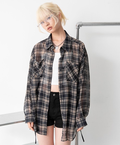 WEGO(ウィゴー)の「WEGO/【26年春夏新作】2WAYオフショルシアーチェックシャツ(シャツ/ブラウス・レディース・ネイビー/ブラウン・FREE)」の17枚目の写真