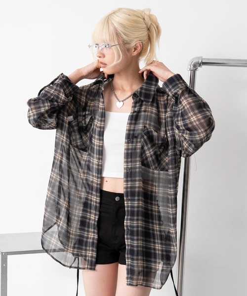 WEGO(ウィゴー)の「WEGO/【26年春夏新作】2WAYオフショルシアーチェックシャツ(シャツ/ブラウス・レディース・ネイビー/ブラウン・FREE)」の18枚目の写真