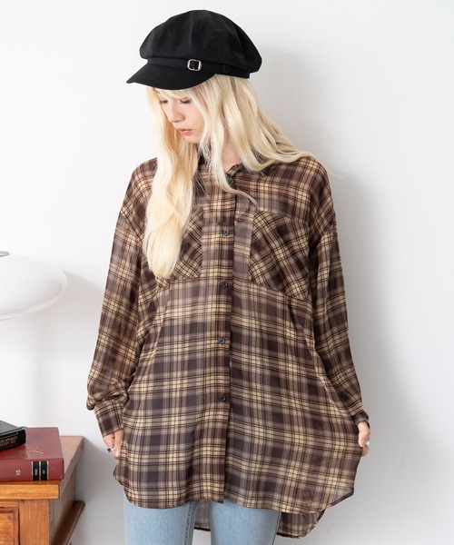 WEGO(ウィゴー)の「WEGO/【26年春夏新作】2WAYオフショルシアーチェックシャツ(シャツ/ブラウス・レディース・ネイビー/ブラウン・FREE)」の12枚目の写真