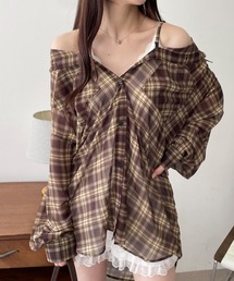 WEGO | WEGO/【26年春夏新作】2WAYオフショルシアーチェックシャツ(シャツ/ブラウス)