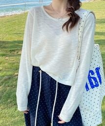 クルーネック長袖サマーニットプルオーバー