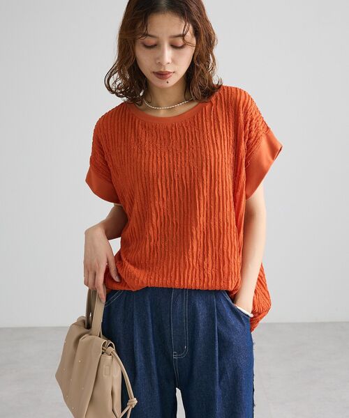 Green Parks(グリーンパークス)の「表面感カットフリルフレンチプルオーバー(Tシャツ/カットソー・レディース・オレンジ/ブラック/ホワイト系その他2/カーキ・FREE)」の5枚目の写真
