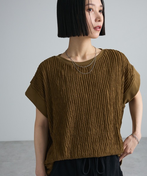 Green Parks(グリーンパークス)の「表面感カットフリルフレンチプルオーバー(Tシャツ/カットソー・レディース・オレンジ/ブラック/ホワイト系その他2/カーキ・FREE)」の3枚目の写真