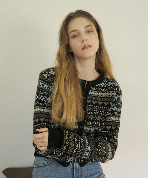 VLETI(ブレッティ)の「Wool Scheme Jacquard Knit Cardigan (Black)(カーディガン/ボレロ・レディース・ブラック・FREE)」の2枚目の写真