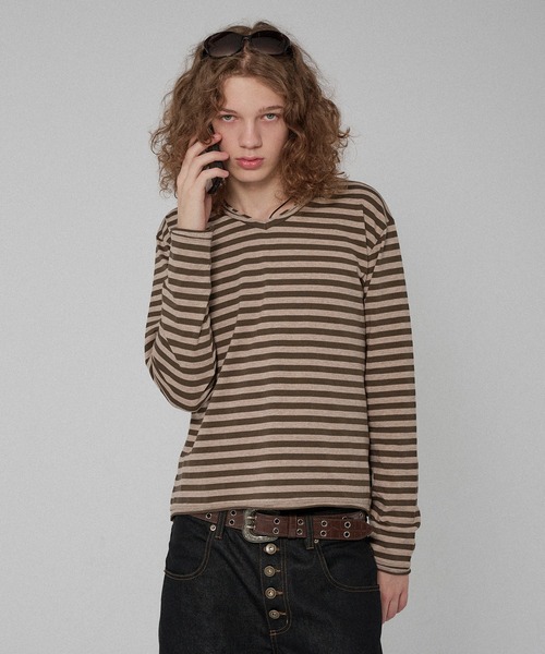 WISH FOR EVER(ウィッシュフォーエバー)の「ASSORT SLAB CROPPED COMPACT V NECK LONG SLEEVE/アソートスラブクロップドコンパクトVネックロングスリーブ(Tシャツ/カットソー・メンズ・ネイビー系/ネイビー/ブラック/ホワイト/チャコールグレー×ブラック/ブラウン/ワインレッド・SMALL/MEDIUM/LARGE)」の5枚目の写真