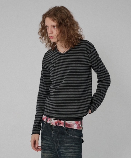WISH FOR EVER(ウィッシュフォーエバー)の「ASSORT SLAB CROPPED COMPACT V NECK LONG SLEEVE/アソートスラブクロップドコンパクトVネックロングスリーブ(Tシャツ/カットソー・メンズ・ネイビー系/ネイビー/ブラック/ホワイト/チャコールグレー×ブラック/ブラウン/ワインレッド・SMALL/MEDIUM/LARGE)」の12枚目の写真