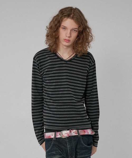 WISH FOR EVER(ウィッシュフォーエバー)の「ASSORT SLAB CROPPED COMPACT V NECK LONG SLEEVE/アソートスラブクロップドコンパクトVネックロングスリーブ(Tシャツ/カットソー・メンズ・ネイビー系/ネイビー/ブラック/ホワイト/チャコールグレー×ブラック/ブラウン/ワインレッド・SMALL/MEDIUM/LARGE)」の13枚目の写真