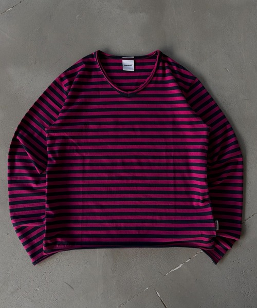 WISH FOR EVER(ウィッシュフォーエバー)の「ASSORT SLAB CROPPED COMPACT V NECK LONG SLEEVE/アソートスラブクロップドコンパクトVネックロングスリーブ(Tシャツ/カットソー・メンズ・ネイビー系/ネイビー/ブラック/ホワイト/チャコールグレー×ブラック/ブラウン/ワインレッド・SMALL/MEDIUM/LARGE)」の8枚目の写真