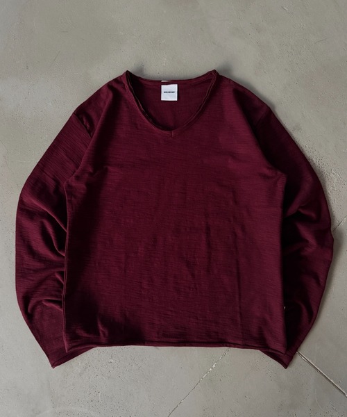 WISH FOR EVER(ウィッシュフォーエバー)の「ASSORT SLAB CROPPED COMPACT V NECK LONG SLEEVE/アソートスラブクロップドコンパクトVネックロングスリーブ(Tシャツ/カットソー・メンズ・ネイビー系/ネイビー/ブラック/ホワイト/チャコールグレー×ブラック/ブラウン/ワインレッド・SMALL/MEDIUM/LARGE)」の9枚目の写真